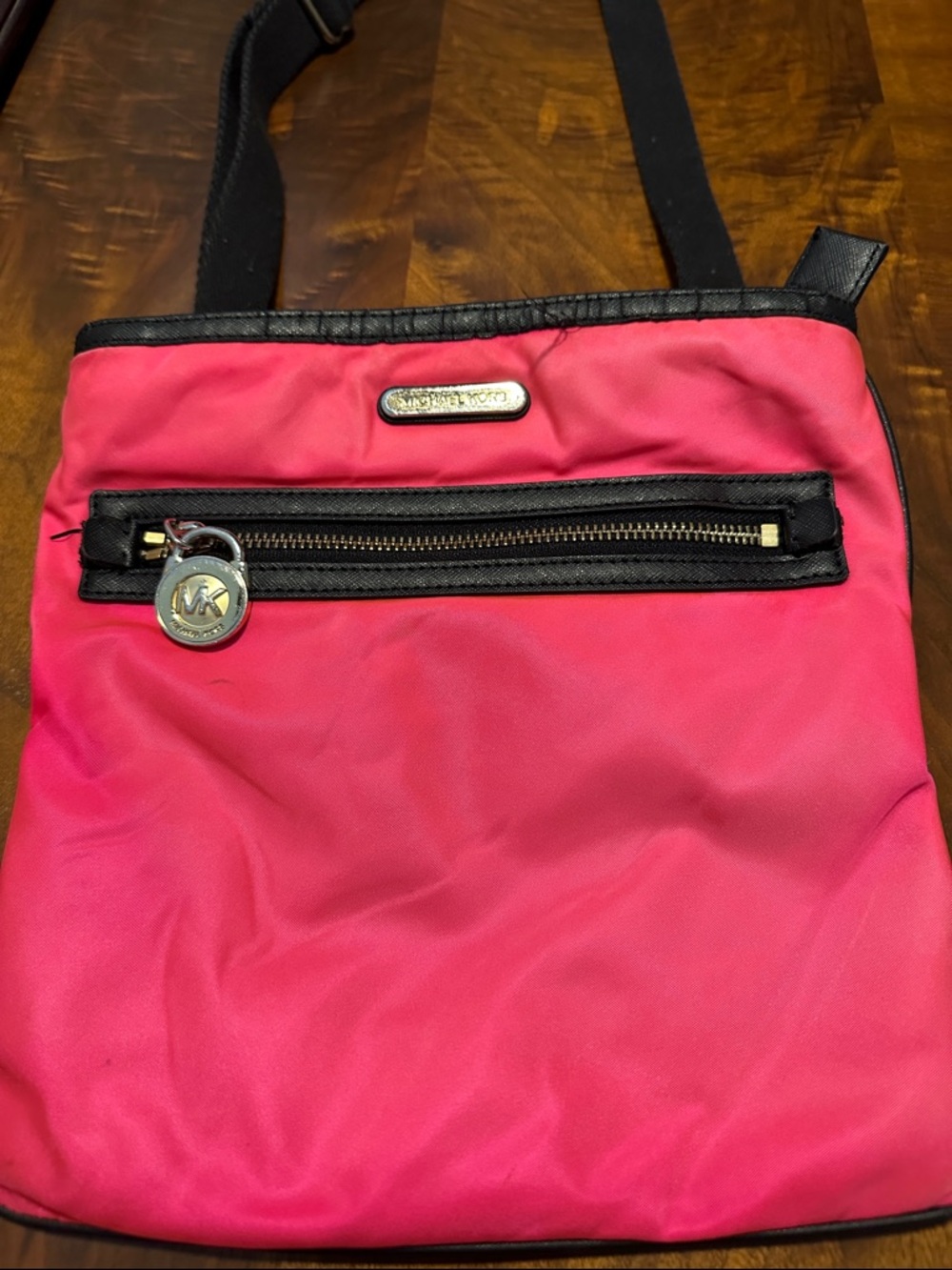 Michael Kors Hot Pink Nylon Crossbody with Black Trim
